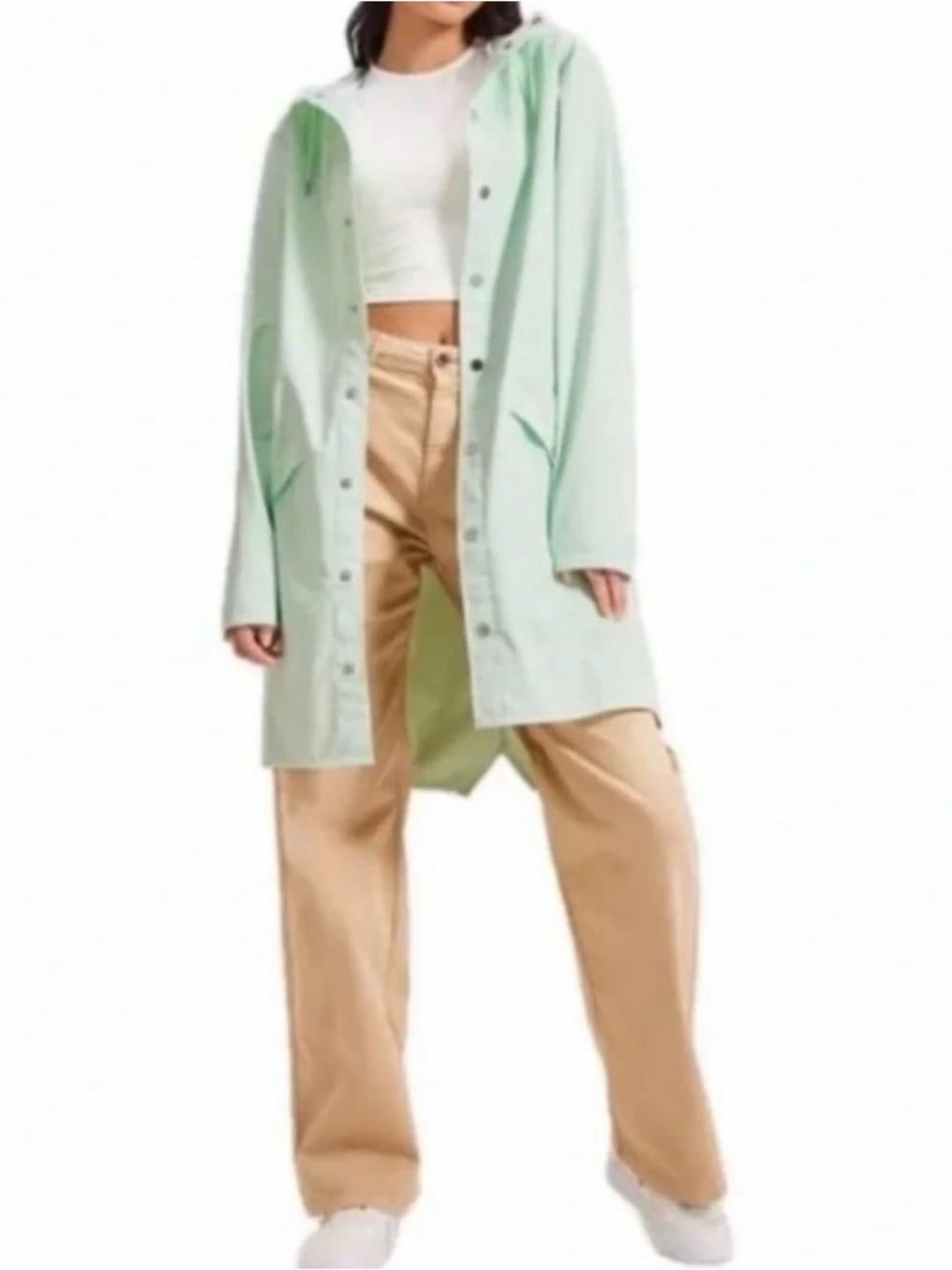 Rain Coat by RAINS Long Jacket with Hood/Hat Medium Color (Mineral/Green)